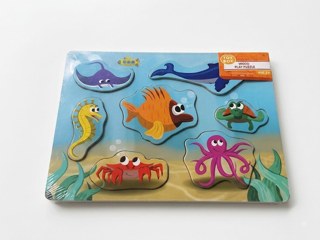 Wooden Ocean Animals Peg Puzzle for Toddlers | Under the Sea Fine Motor Skill Toy (Ages 2+)